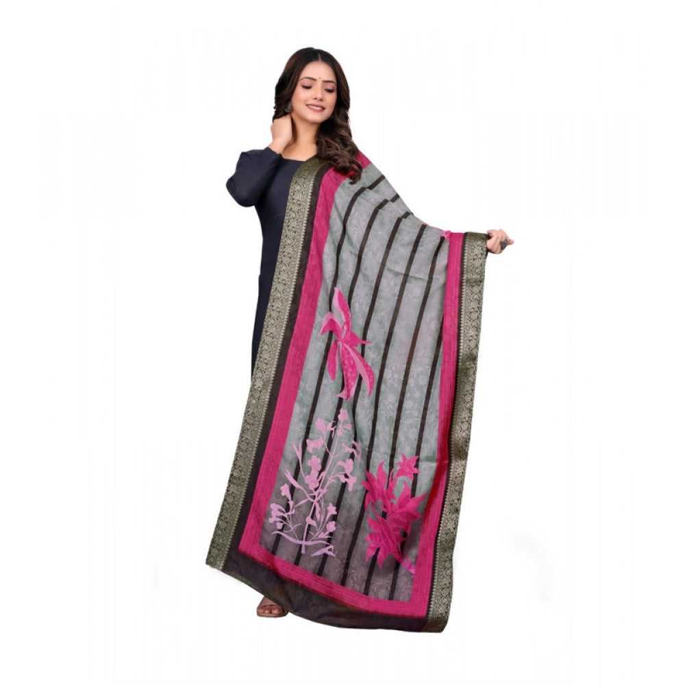 Generic Women's chanderi silk  Printed Dupatta (Black, Length: 2 Mtr) Main image