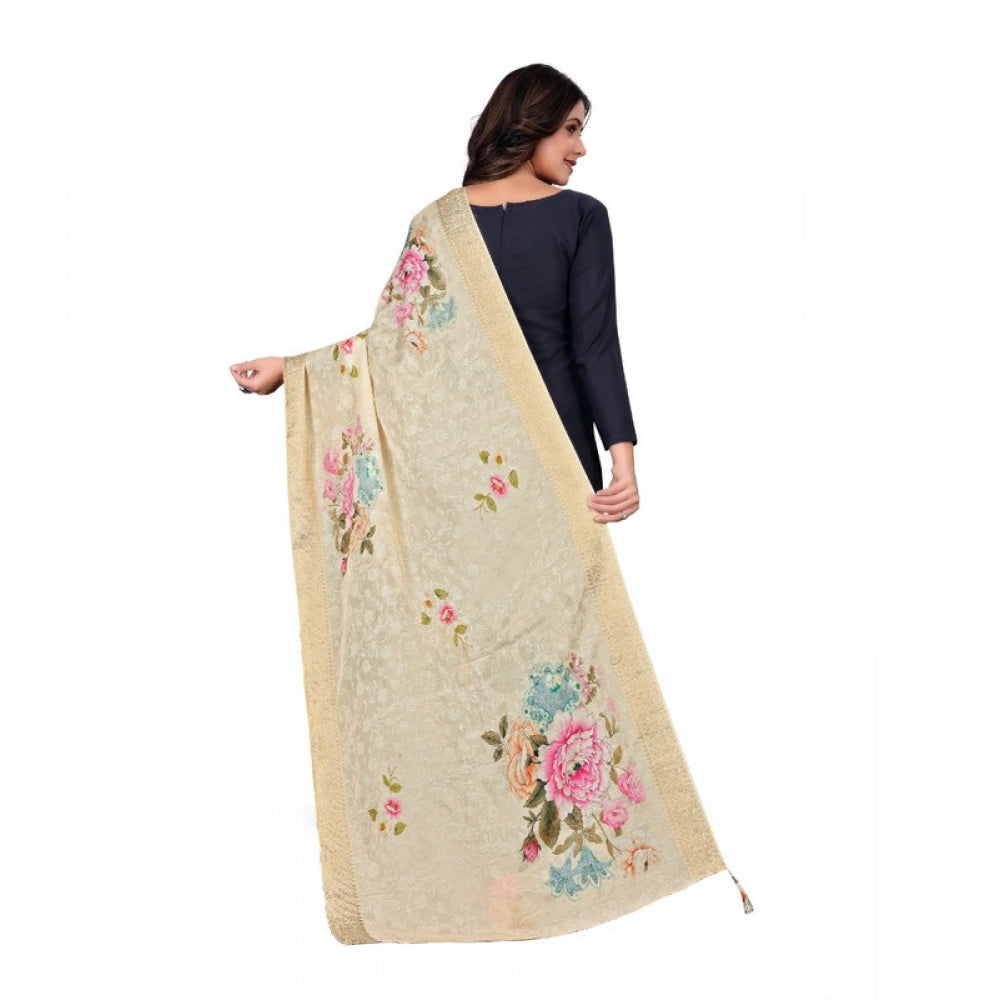 Generic Women's chanderi silk  Printed Dupatta (Beige, Length: 2 Mtr) Secondary image
