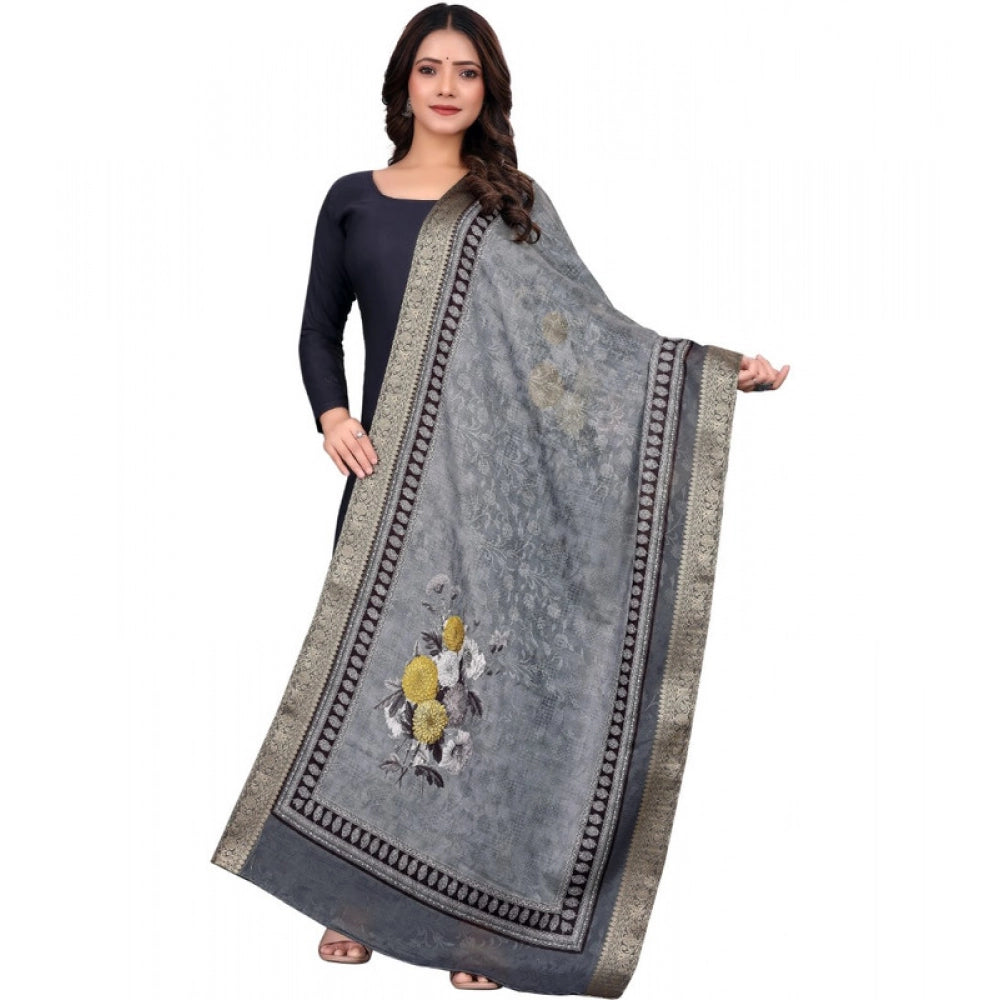 Generic Women's chanderi silk  Printed Dupatta (Gray, Length: 2 Mtr) Main image