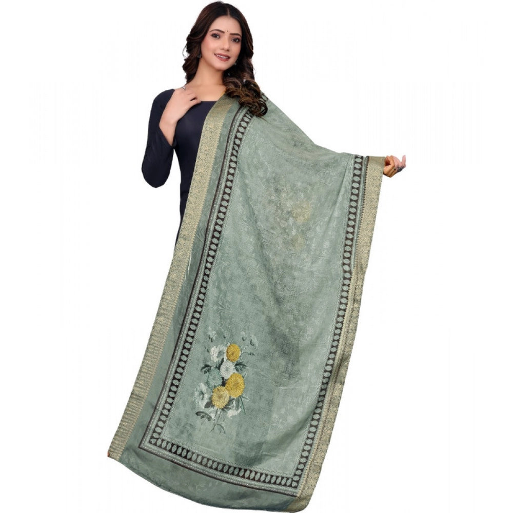 Generic Women's chanderi silk  Printed Dupatta (Green, Length: 2 Mtr) Main image