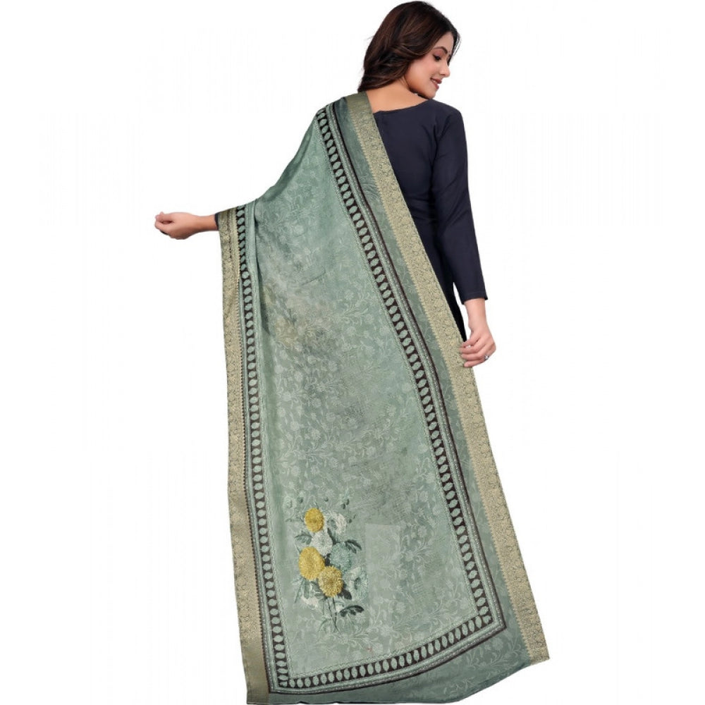 Generic Women's chanderi silk  Printed Dupatta (Green, Length: 2 Mtr) Secondary image