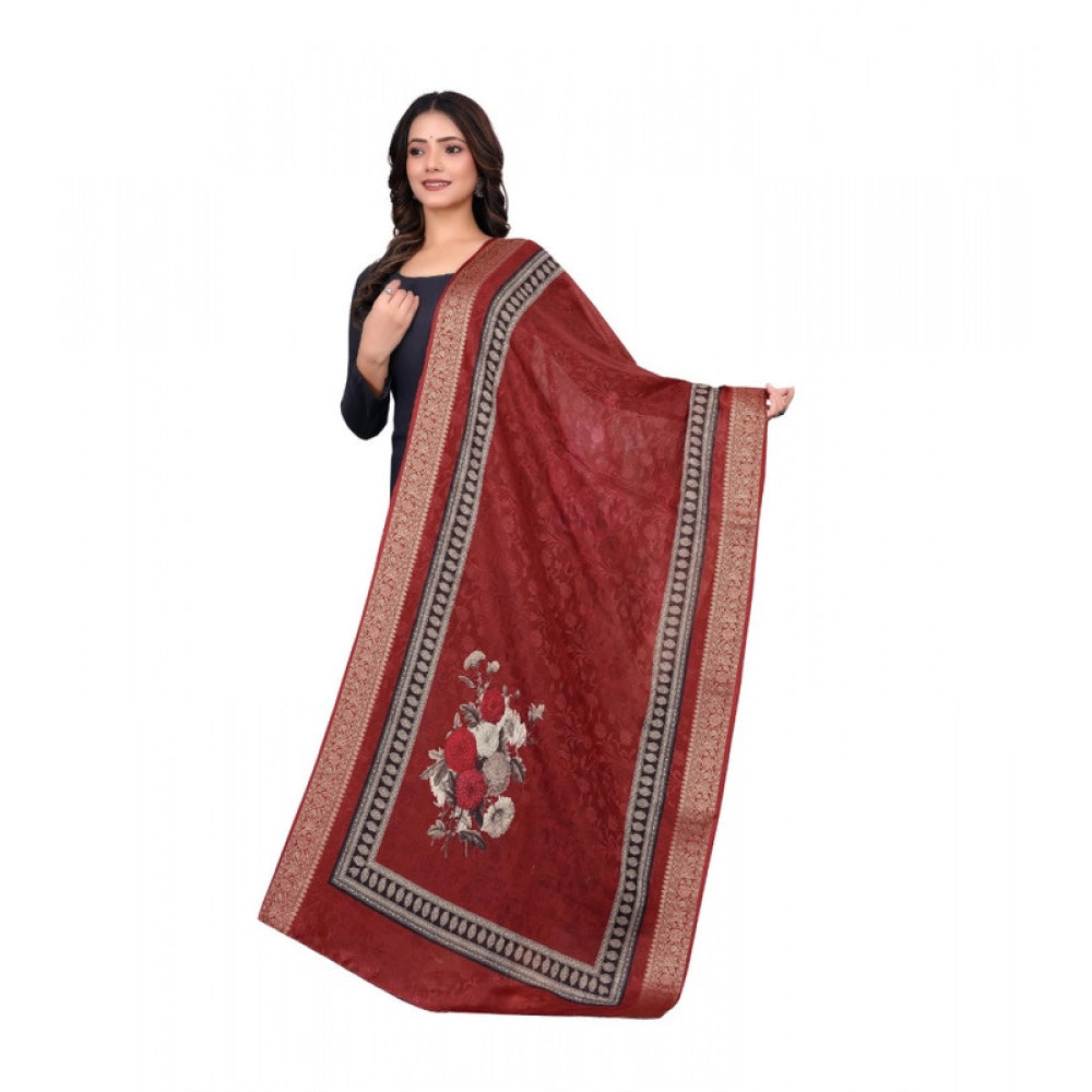 Generic Women's chanderi silk  Printed Dupatta (Maroon, Length: 2 Mtr) Main image