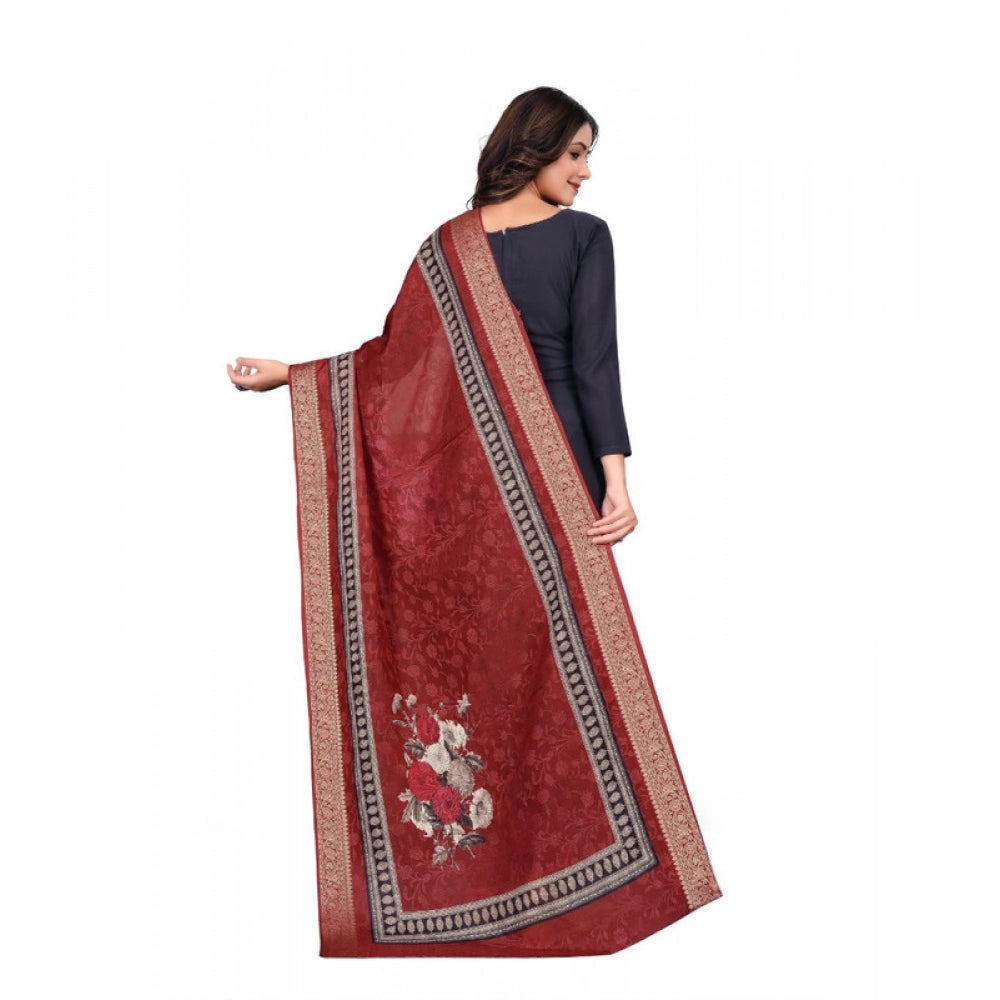 Generic Women's chanderi silk  Printed Dupatta (Maroon, Length: 2 Mtr) Secondary image