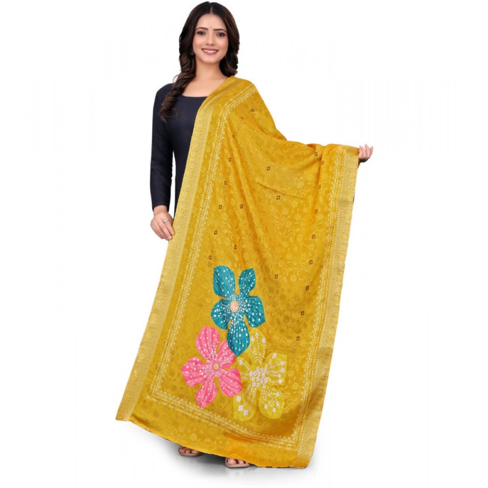 Generic Women's chanderi silk  Printed Dupatta (Yellow, Length: 2 Mtr) Main image