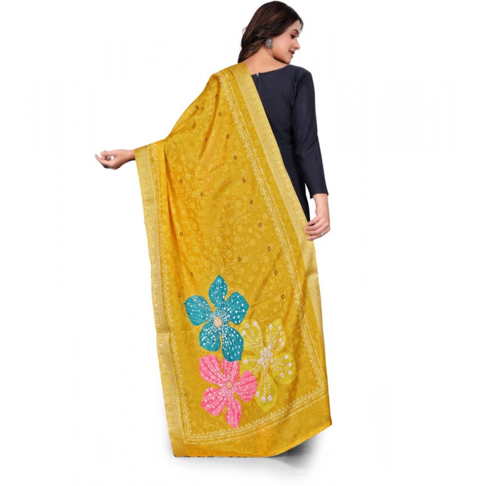Generic Women's chanderi silk  Printed Dupatta (Yellow, Length: 2 Mtr) Secondary image