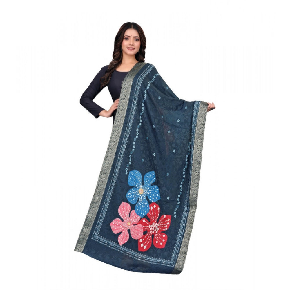 Generic Women's chanderi silk  Printed Dupatta (Navy Blue, Length: 2 Mtr) Main image