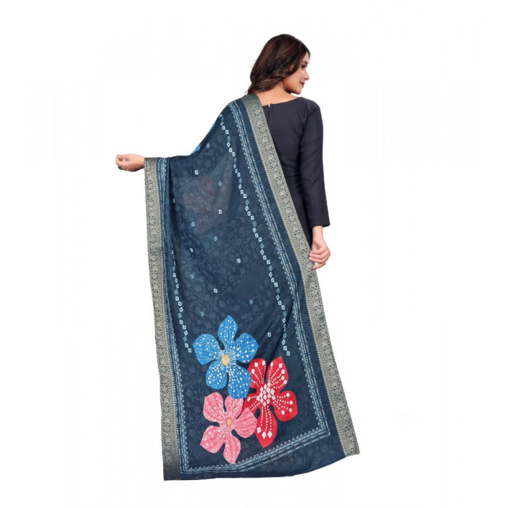 Generic Women's chanderi silk  Printed Dupatta (Navy Blue, Length: 2 Mtr) Secondary image