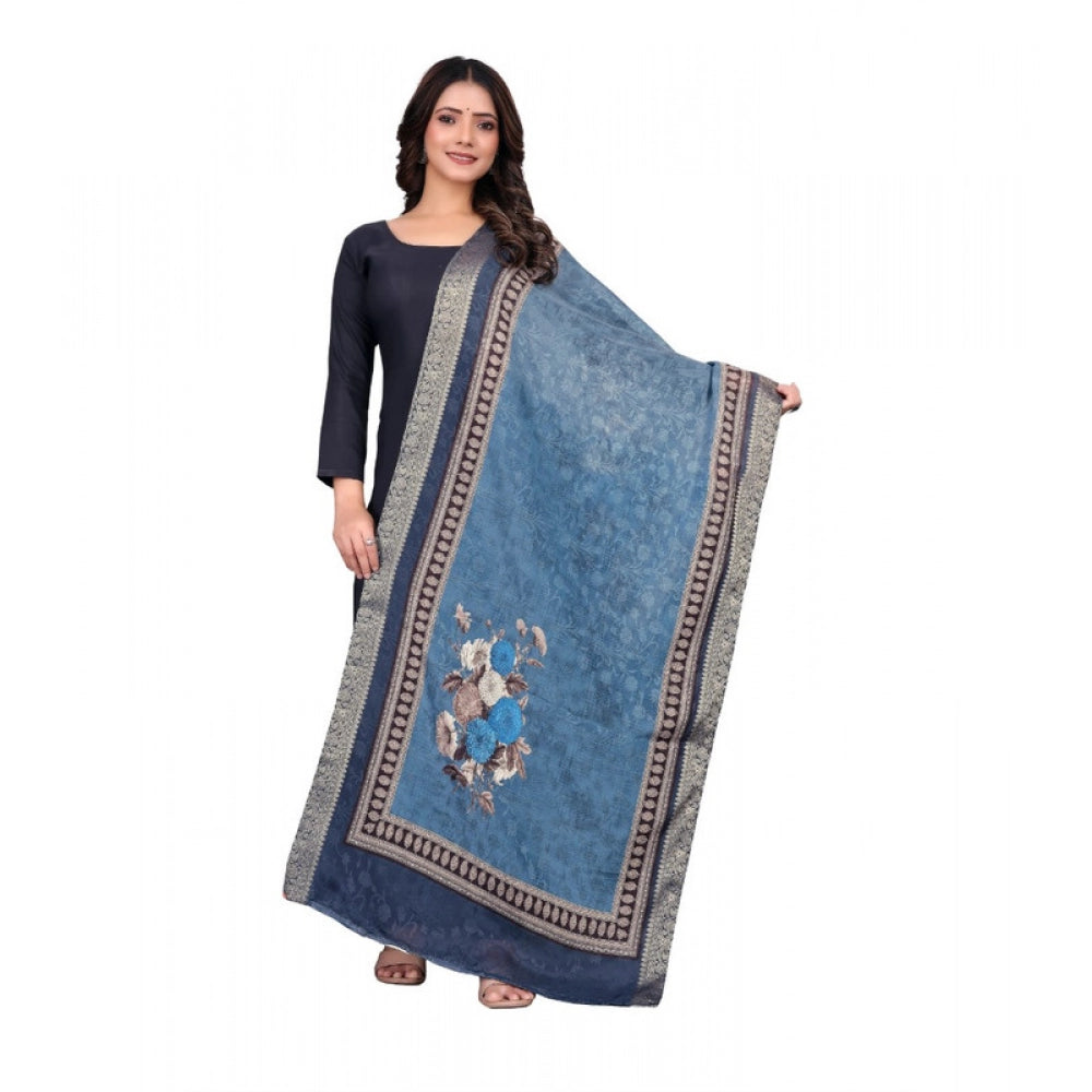 Generic Women's chanderi silk  Printed Dupatta (Navy Blue, Length: 2 Mtr) Main image