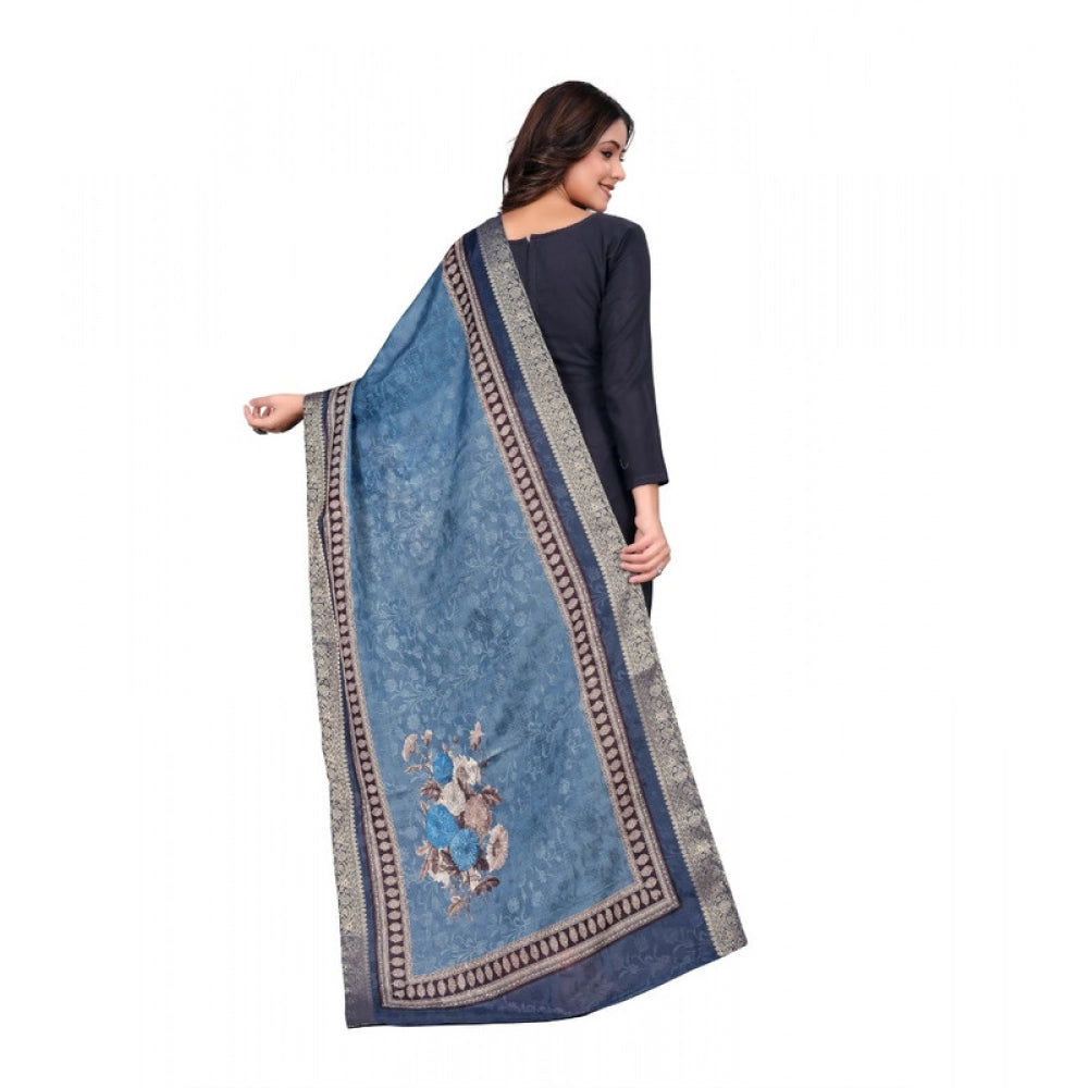 Generic Women's chanderi silk  Printed Dupatta (Navy Blue, Length: 2 Mtr) Secondary image