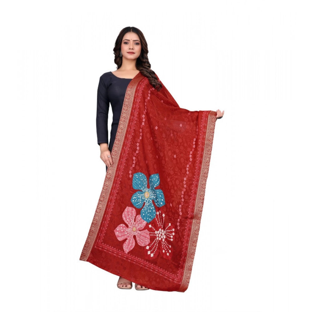 Generic Women's chanderi silk  Printed Dupatta (Red, Length: 2 Mtr) Main image