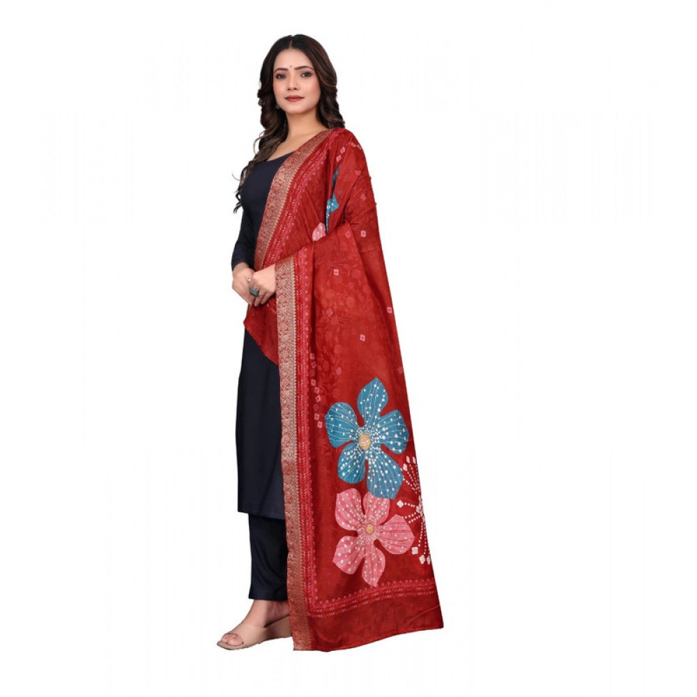 Generic Women's chanderi silk  Printed Dupatta (Red, Length: 2 Mtr) Secondary image