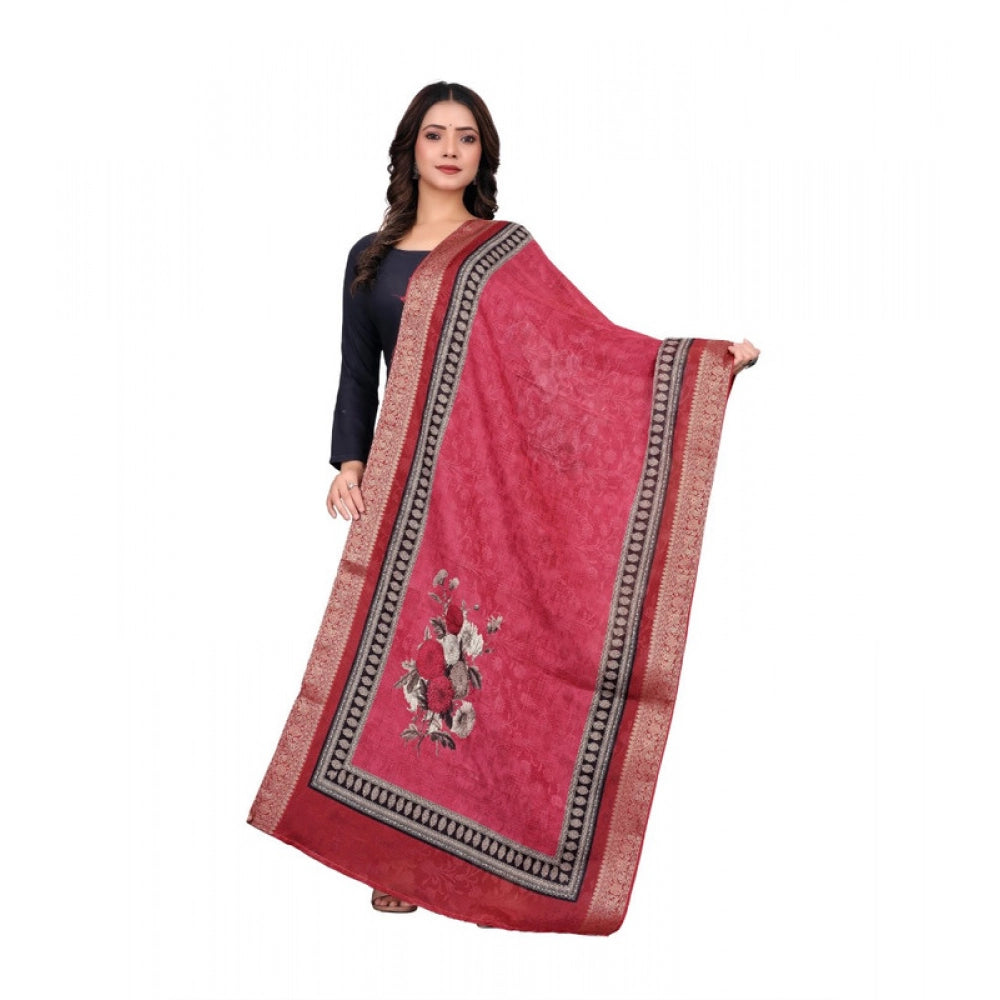 Generic Women's chanderi silk  Printed Dupatta (Red, Length: 2 Mtr) Main image