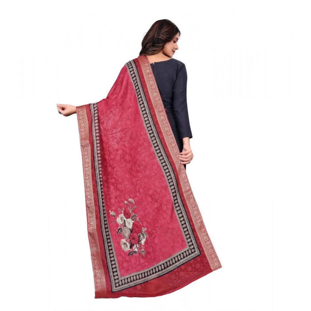Generic Women's chanderi silk  Printed Dupatta (Red, Length: 2 Mtr) Secondary image