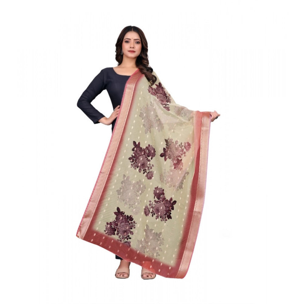 Generic Women's chanderi silk  Printed Dupatta (Beige, Length: 2 Mtr) Main image