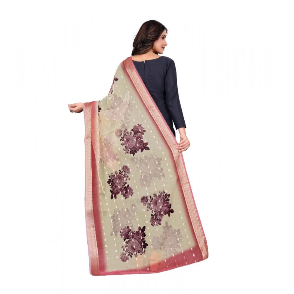 Generic Women's chanderi silk  Printed Dupatta (Beige, Length: 2 Mtr) Secondary image
