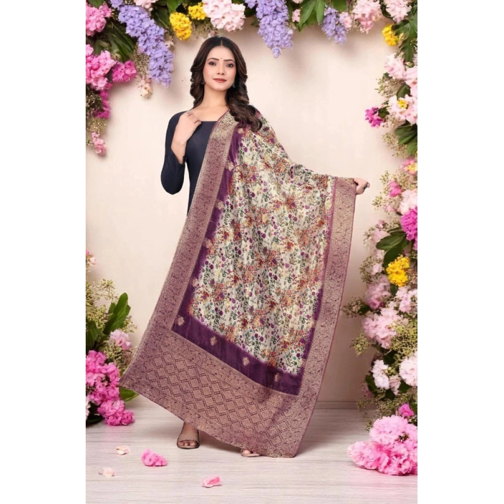 Generic Women's chanderi silk  Printed Dupatta (Magenta, Length: 2 Mtr) Main image