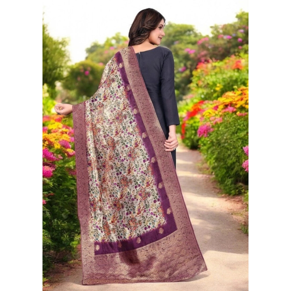 Generic Women's chanderi silk  Printed Dupatta (Magenta, Length: 2 Mtr) Secondary image