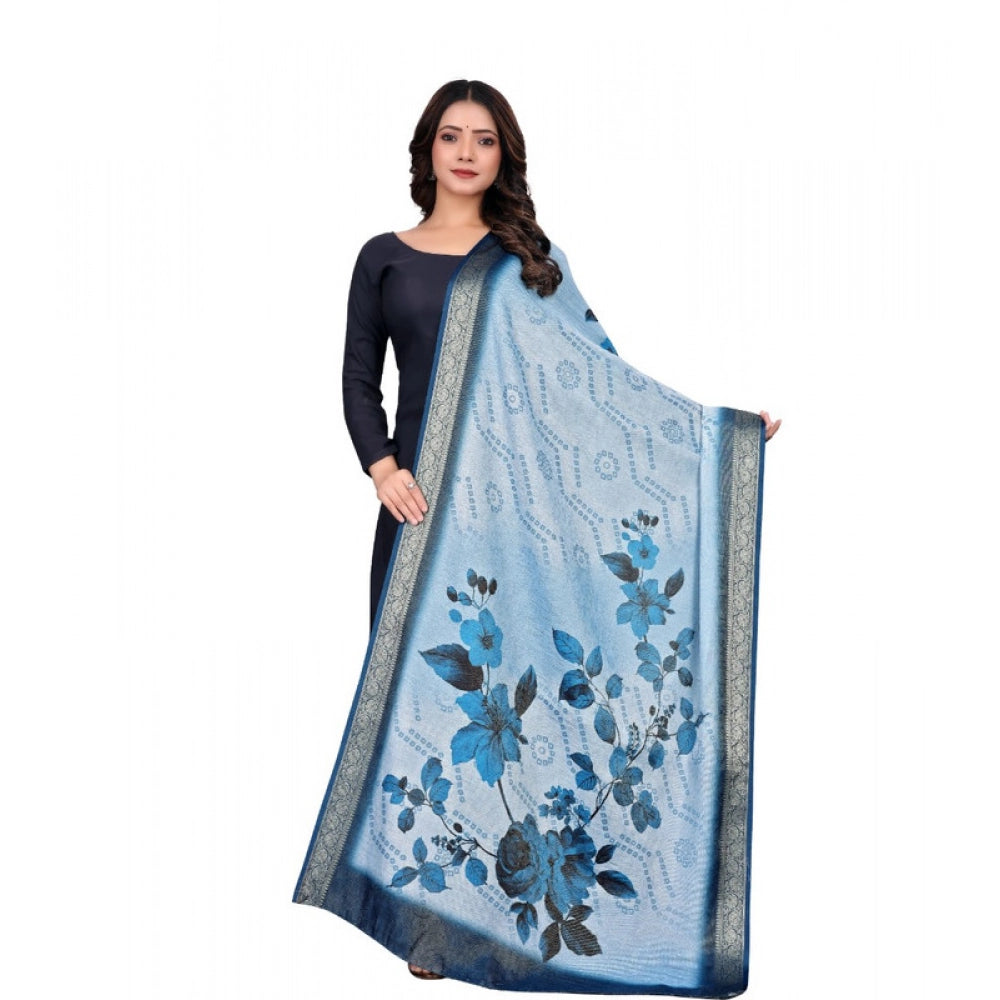 Generic Women's chanderi silk  Printed Dupatta (Blue, Length: 2 Mtr) Main image