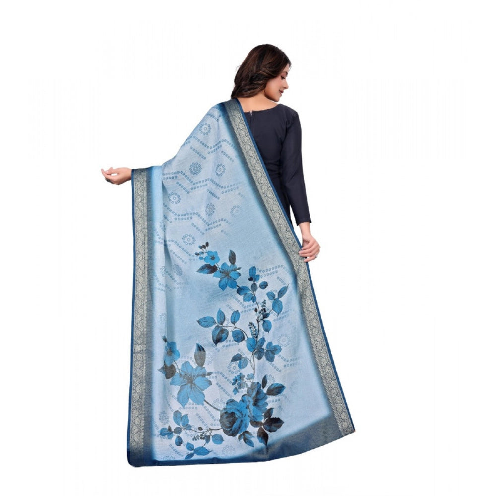 Generic Women's chanderi silk  Printed Dupatta (Blue, Length: 2 Mtr) Secondary image
