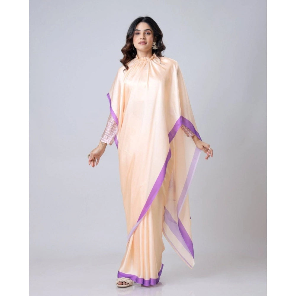 Generic Women's Soft Crepe Silk Printed Ready To Wear Saree With Unstitched Blouse 5.5Mtr (Beige) Secondary image