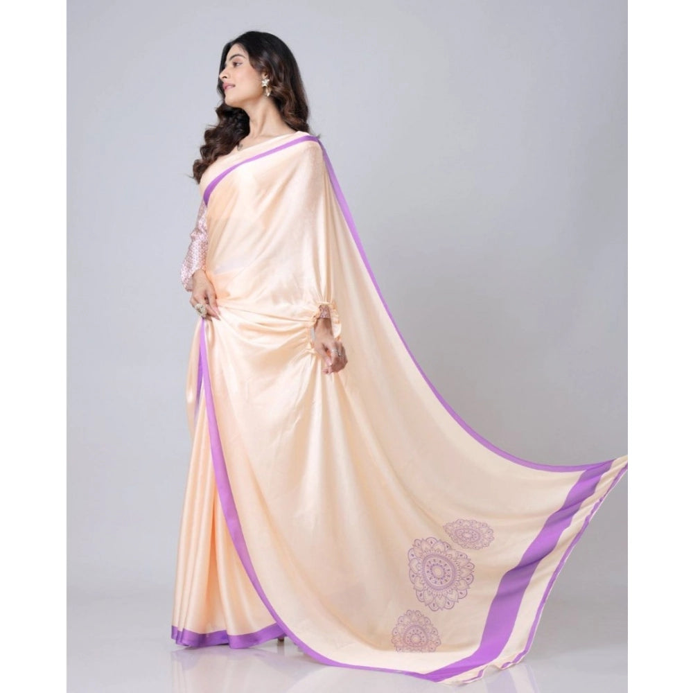 Generic Women's Soft Crepe Silk Printed Ready To Wear Saree With Unstitched Blouse 5.5Mtr (Beige) Main image