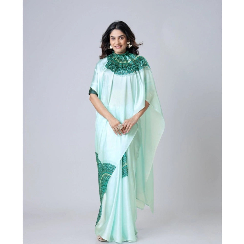Generic Women's Soft Crepe Silk Printed Ready To Wear Saree With Unstitched Blouse 5.5Mtr (Green) Secondary image
