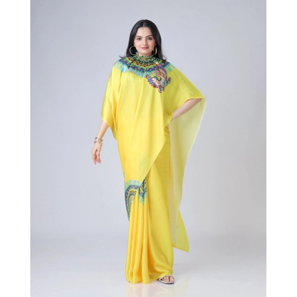 Generic Women's Soft Crepe Silk Printed Ready To Wear Saree With Unstitched Blouse 5.5Mtr (Yellow) Secondary image
