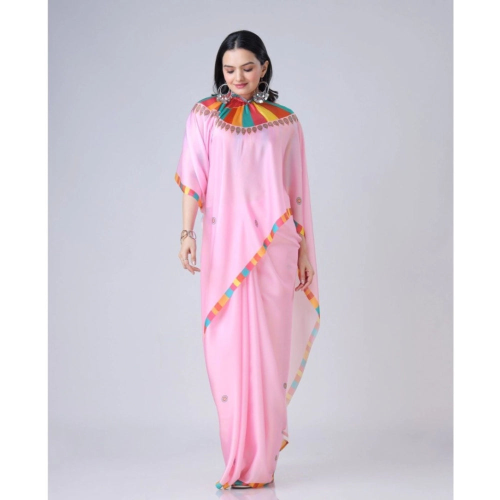 Generic Women's Soft Crepe Silk Printed Ready To Wear Saree With Unstitched Blouse 5.5Mtr (Pink) Secondary image