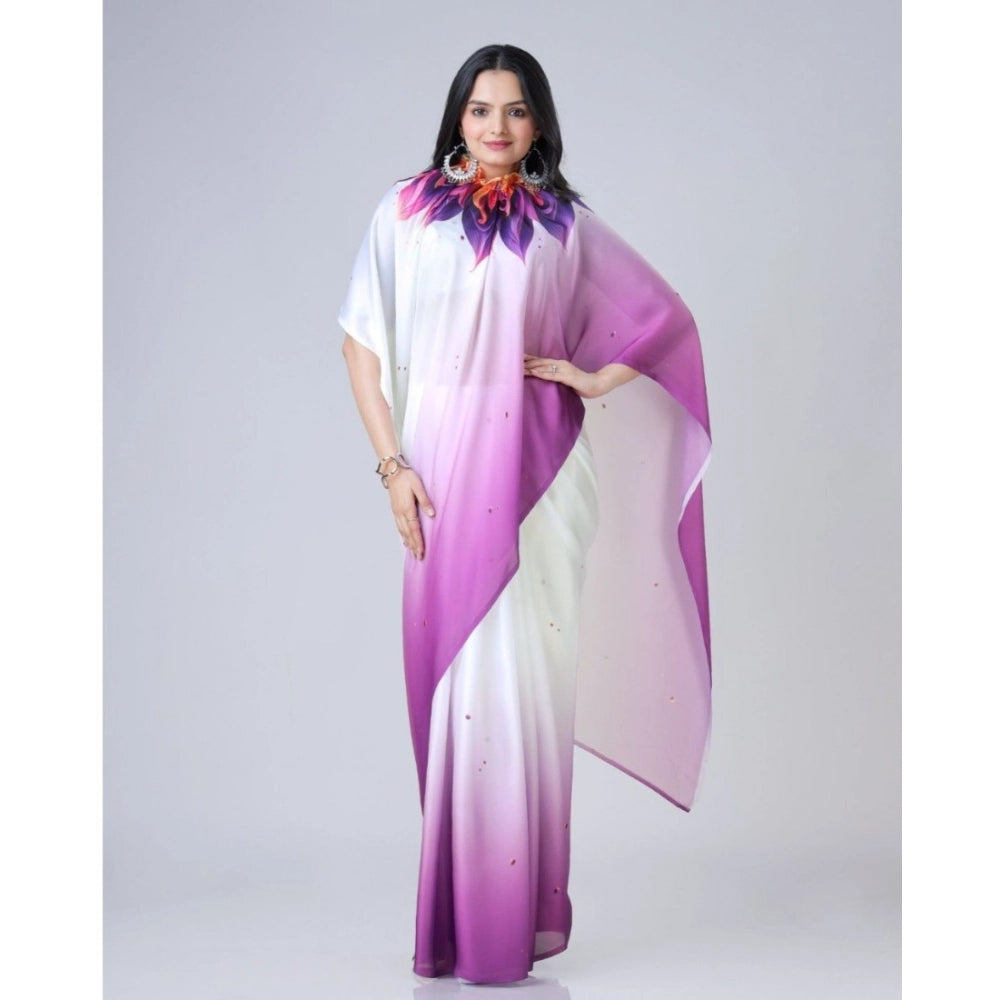 Generic Women's Soft Crepe Silk Printed Ready To Wear Saree With Unstitched Blouse 5.5Mtr (Purple) Main image