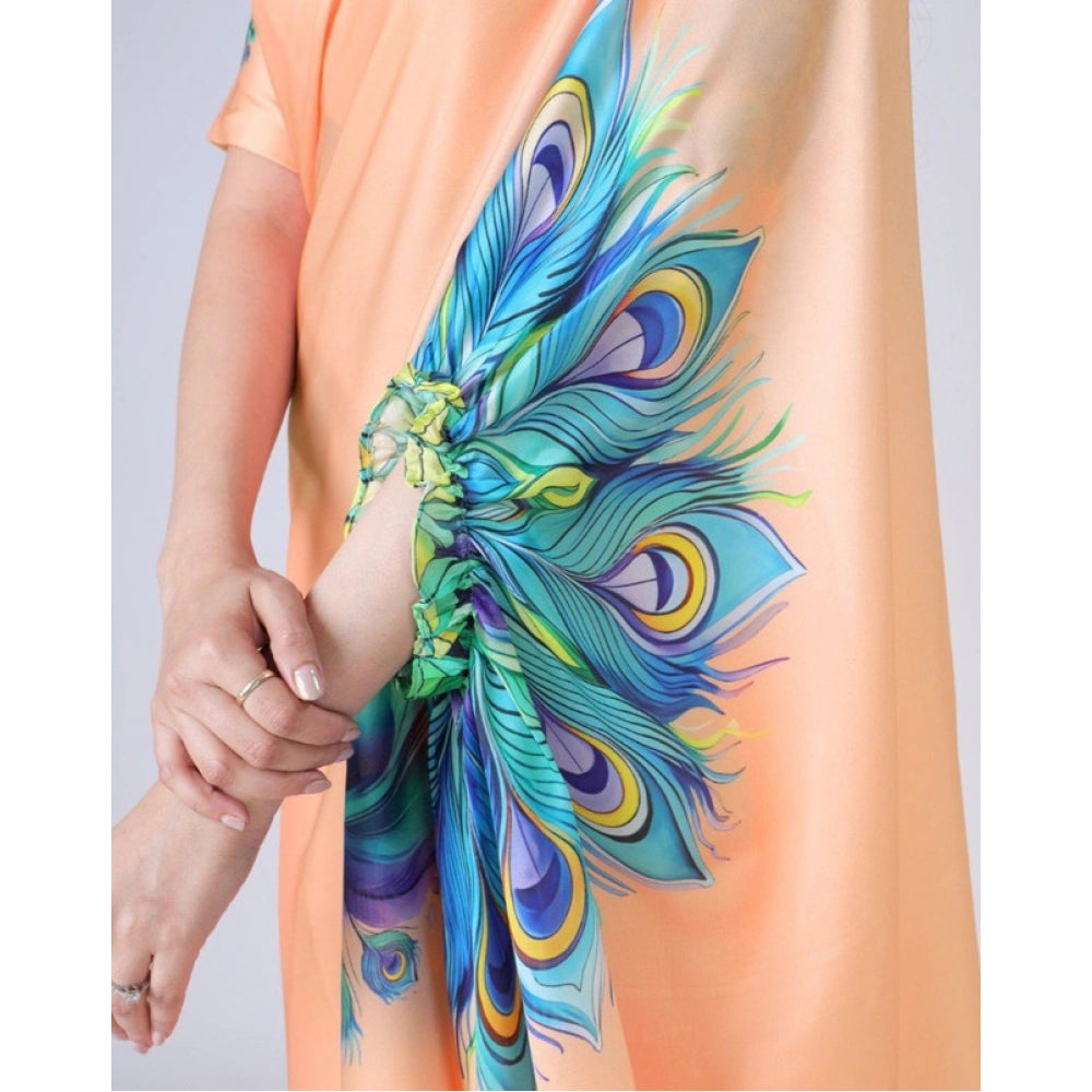 Generic Women's Soft Crepe Silk Printed Ready To Wear Saree With Unstitched Blouse 5.5Mtr (Orange)