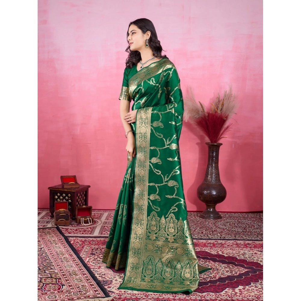 Generic Women's Banarasi Silk Printed Saree With Unstitched Blouse 5.5Mtr (Green) Secondary image