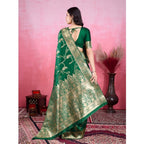 Generic Women's Banarasi Silk Printed Saree With Unstitched Blouse 5.5Mtr (Green)