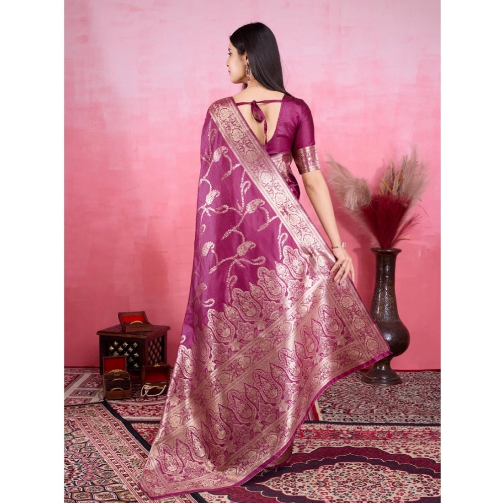 Generic Women's Banarasi Silk Printed Saree With Unstitched Blouse 5.5Mtr (Wine) Secondary image