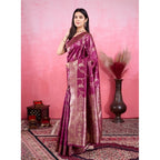 Generic Women's Banarasi Silk Printed Saree With Unstitched Blouse 5.5Mtr (Wine)