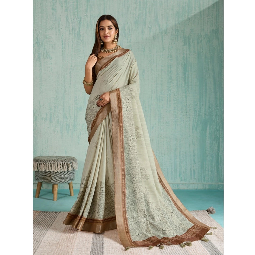 Generic Women's Silk Blend Printed Saree With Unstitched Blouse 5.5Mtr (Green) Main image