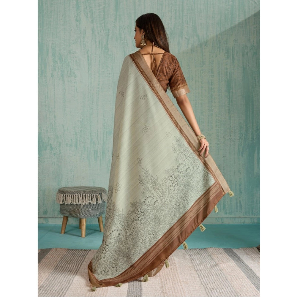 Generic Women's Silk Blend Printed Saree With Unstitched Blouse 5.5Mtr (Green) Secondary image