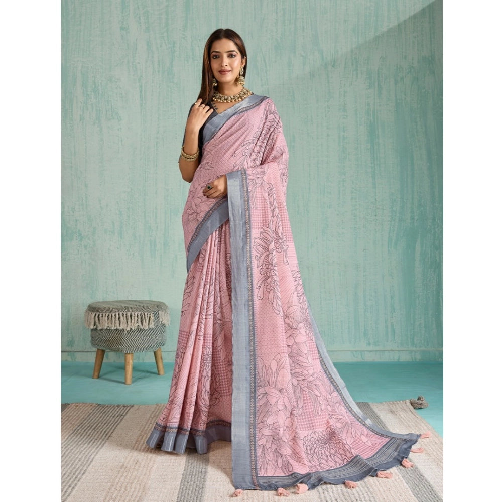 Generic Women's Silk Blend Printed Saree With Unstitched Blouse 5.5Mtr (Pink) Main image