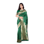 Generic Women's Banarasi Silk Printed Saree With Unstitched Blouse 5.5Mtr (Green)