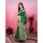 Generic Women's Banarasi Silk Printed Saree With Unstitched Blouse 5.5Mtr (Green)