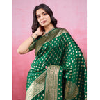 Generic Women's Banarasi Silk Printed Saree With Unstitched Blouse 5.5Mtr (Green)