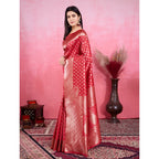 Generic Women's Banarasi Silk Printed Saree With Unstitched Blouse 5.5Mtr (Red)