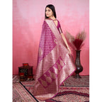 Generic Women's Banarasi Silk Printed Saree With Unstitched Blouse 5.5Mtr (Wine)