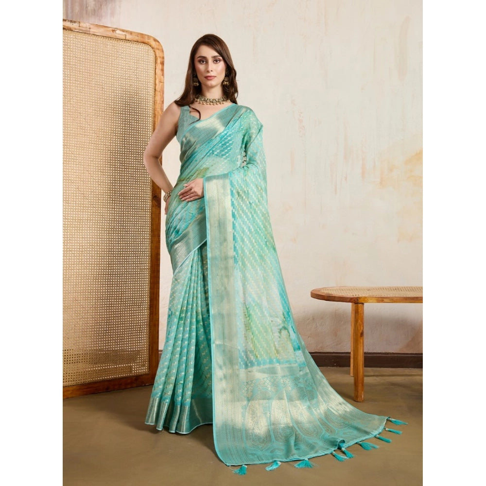Generic Women's Viscose Printed Saree With Unstitched Blouse 5.5Mtr (Green) Main image