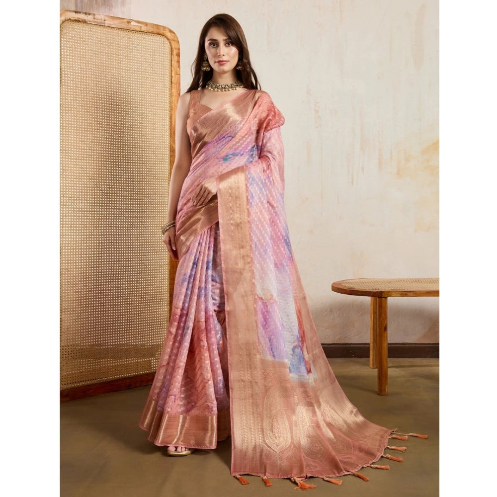 Generic Women's Viscose Printed Saree With Unstitched Blouse 5.5Mtr (Peach) Main image