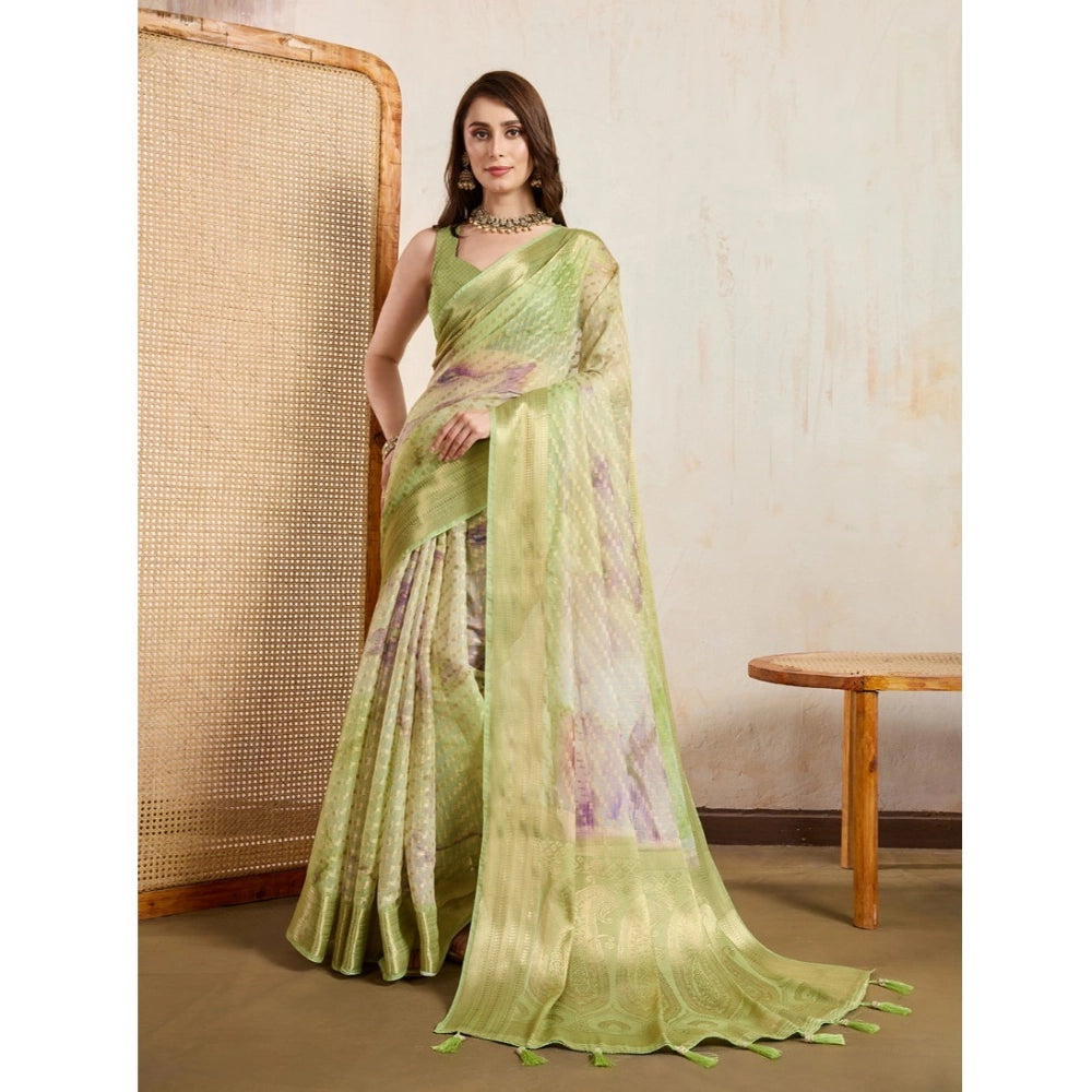 Generic Women's Viscose Printed Saree With Unstitched Blouse 5.5Mtr (Light Green) Main image