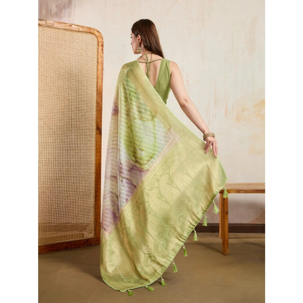 Generic Women's Viscose Printed Saree With Unstitched Blouse 5.5Mtr (Light Green) Secondary image