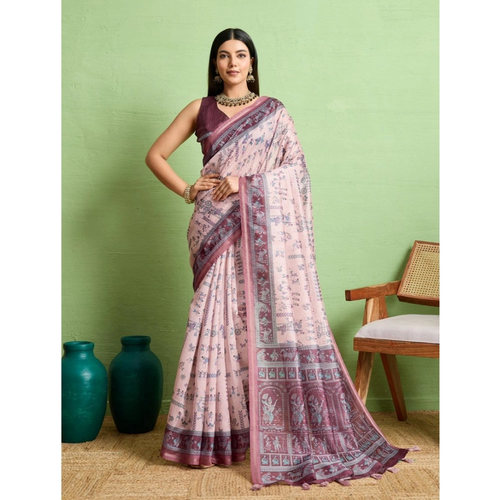Generic Women's Silk Blend Printed Saree With Unstitched Blouse 5.5Mtr (Grey) Main image