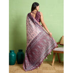 Generic Women's Silk Blend Printed Saree With Unstitched Blouse 5.5Mtr (Grey)