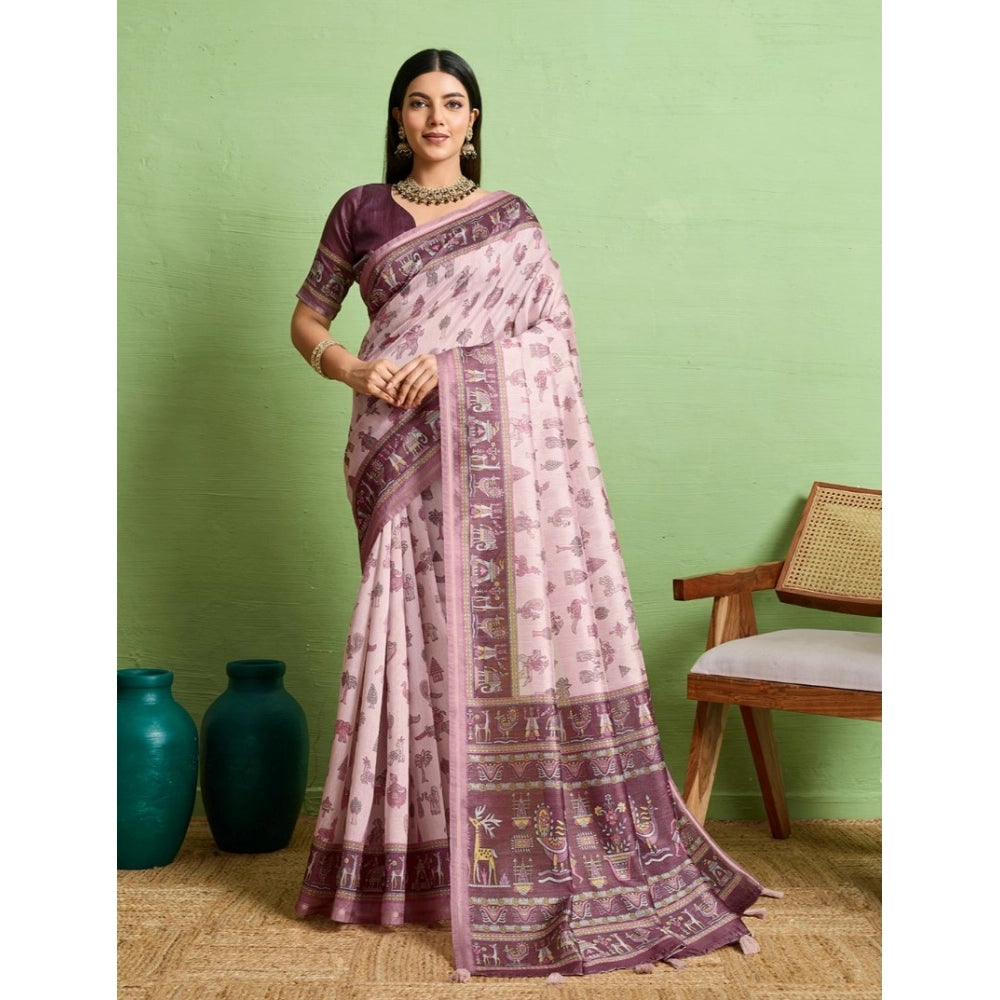 Generic Women's Silk Blend Printed Saree With Unstitched Blouse 5.5Mtr (Grey) Main image
