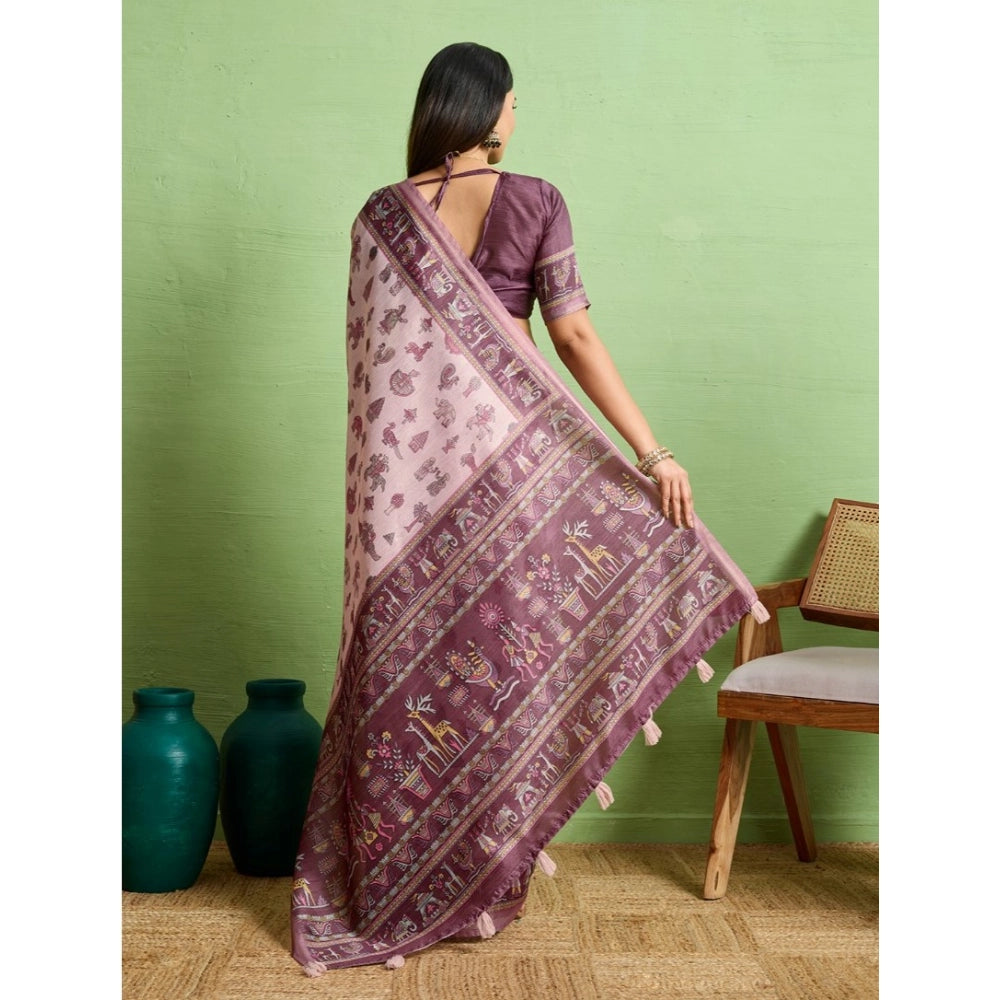 Generic Women's Silk Blend Printed Saree With Unstitched Blouse 5.5Mtr (Grey) Secondary image